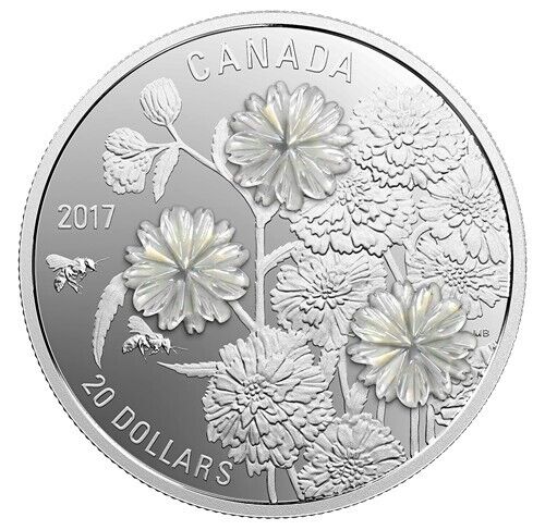 1 Oz Silver Coin 2017 $20 Canada Pearl Flowers Mother of Pearl Embellishments-classypw.com-1