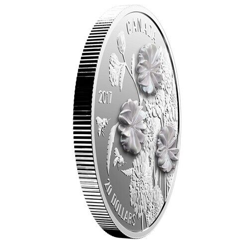 1 Oz Silver Coin 2017 $20 Canada Pearl Flowers Mother of Pearl Embellishments-classypw.com-2