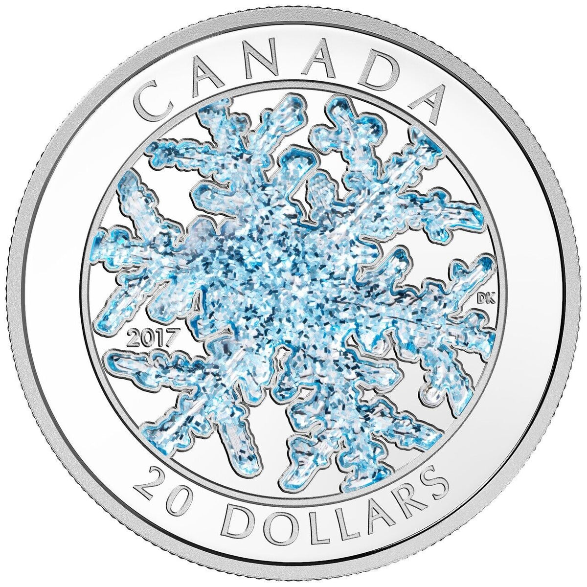 1 Oz Silver Coin 2017 $20 Canada Snowflake Dendrite Ice Crystal Blue Enamel-classypw.com-1