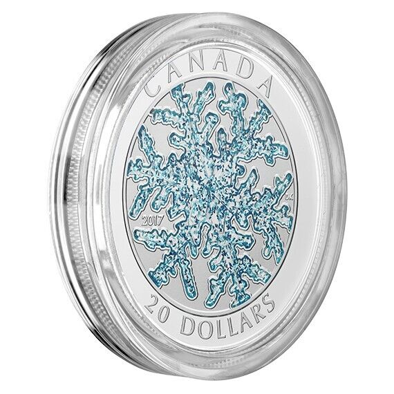 1 Oz Silver Coin 2017 $20 Canada Snowflake Dendrite Ice Crystal Blue Enamel-classypw.com-2