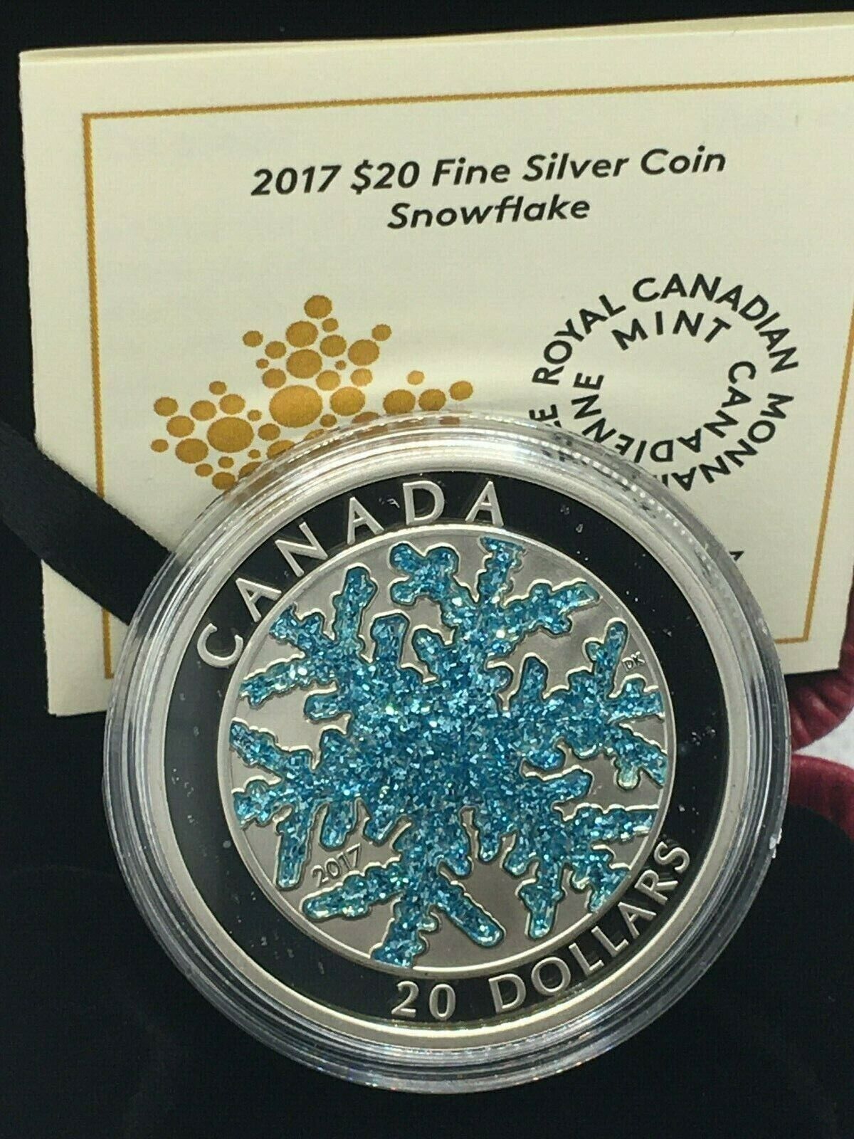 1 Oz Silver Coin 2017 $20 Canada Snowflake Dendrite Ice Crystal Blue Enamel-classypw.com-6