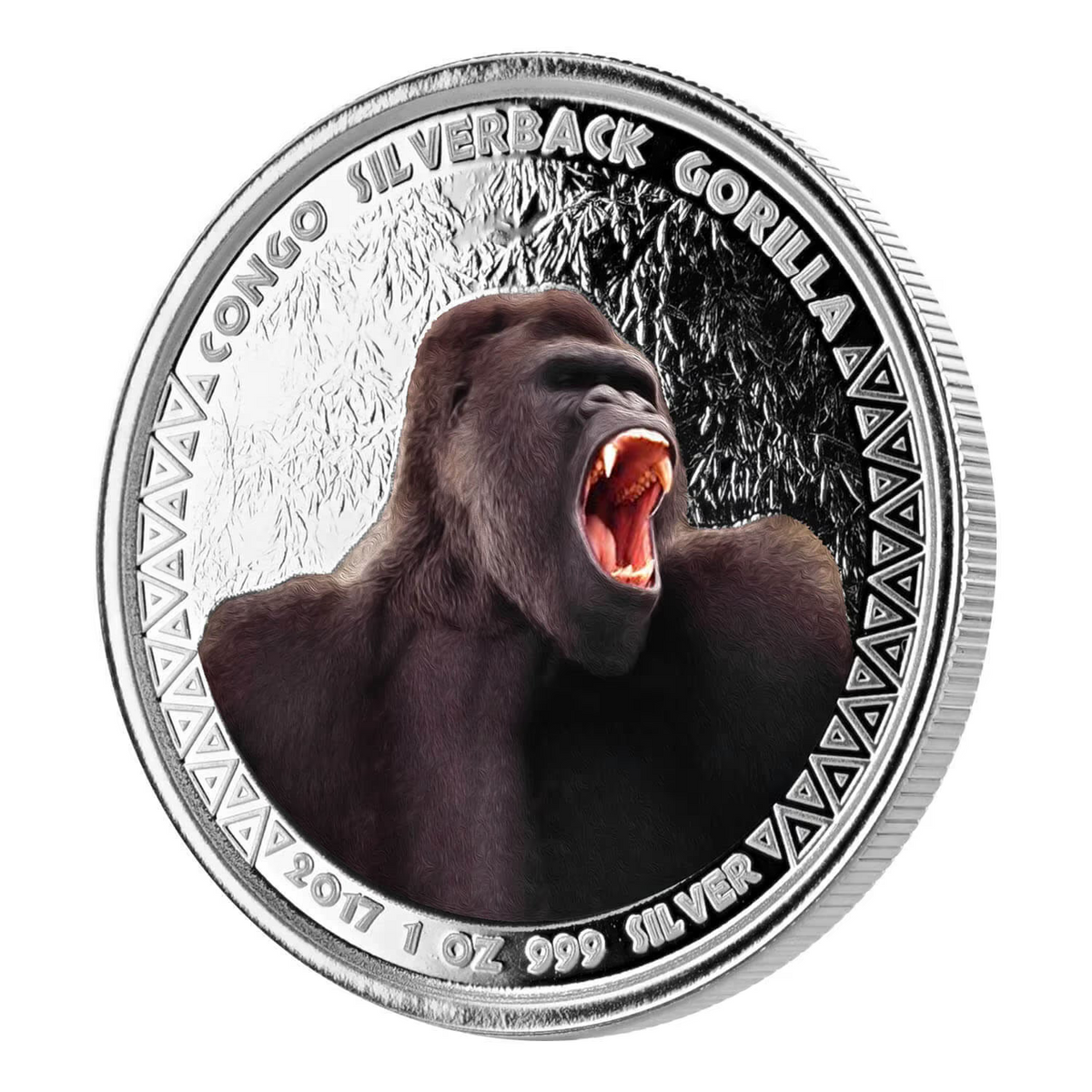 1 Oz Silver Coin 2017 5000 CFA Francs Congo Scottsdale Color Silverback Gorilla-classypw.com-2