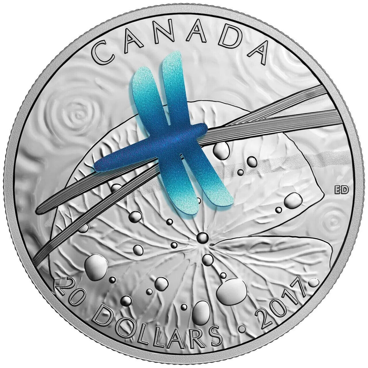 1 Oz Silver Coin 2017 Canada $20 Nature&#39;s Adornments 3D iridescent Dragonfly-classypw.com-1