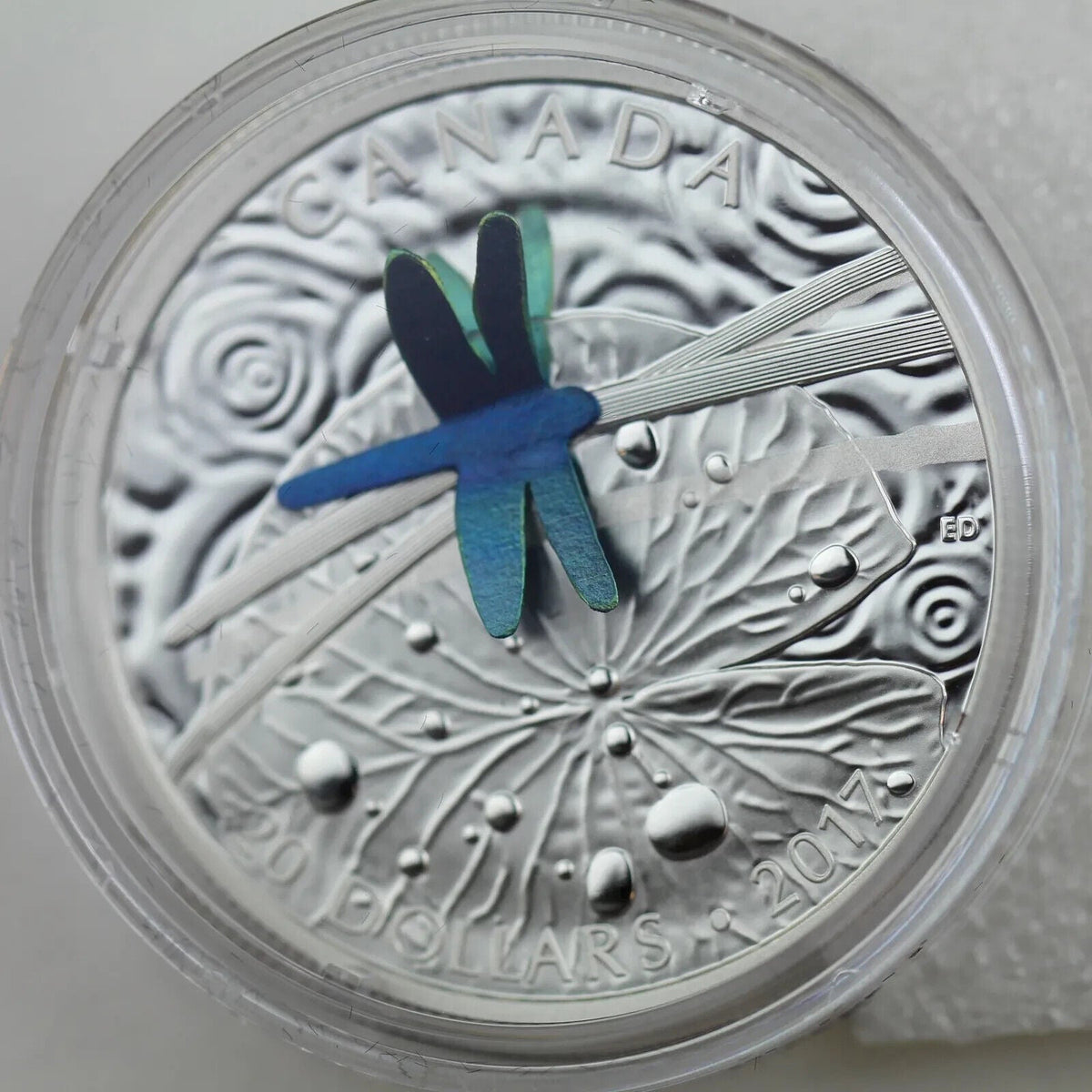 1 Oz Silver Coin 2017 Canada $20 Nature&#39;s Adornments 3D iridescent Dragonfly-classypw.com-2