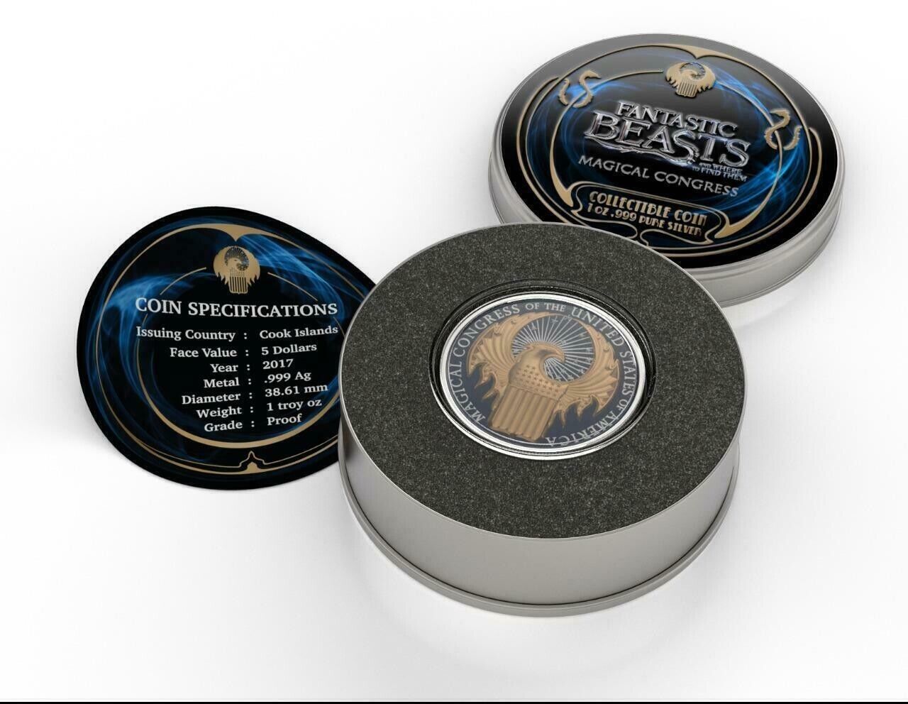 1 Oz Silver Coin 2017 Fantastic Beasts Magical Congress of the USA - Space Blue-classypw.com-3