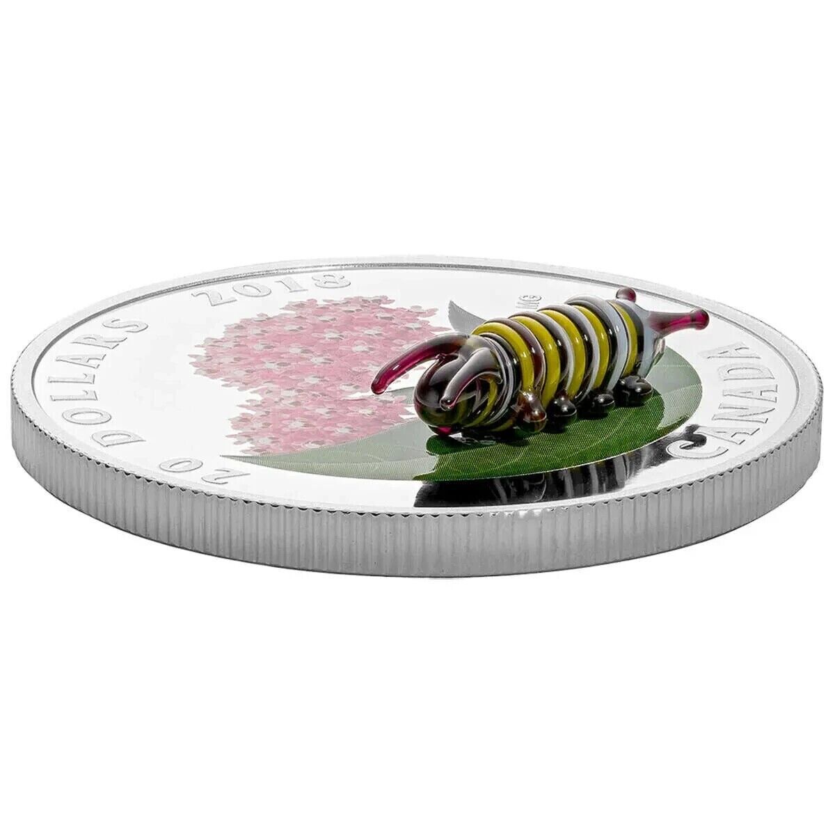 1 Oz Silver Coin 2018 $20 Canada Glass Little Creatures: Monarch Caterpillar-classypw.com-2