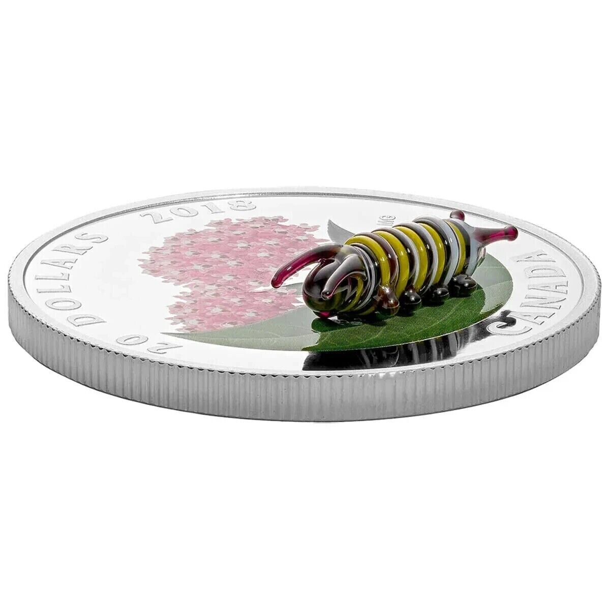 1 Oz Silver Coin 2018 $20 Canada Glass Little Creatures: Monarch Caterpillar-classypw.com-1