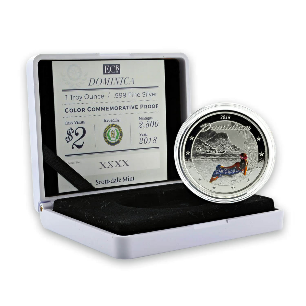 1 Oz Silver Coin 2018 Dominica $2 Scottsdale Mint Color Proof - The Nature Isle-classypw.com-6