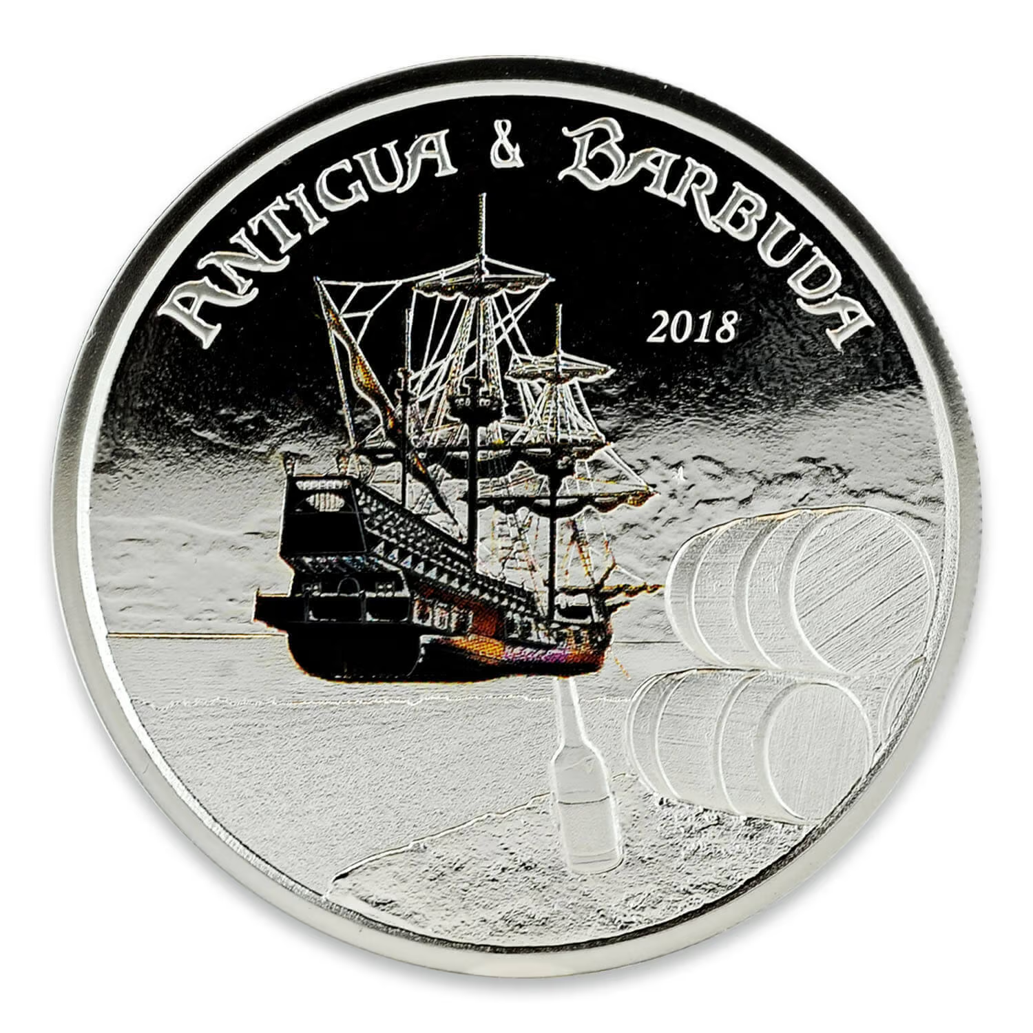 1 Oz Silver Coin 2018 EC8 Antigua & Barbuda $2 Scottsdale Color Proof Rum Runner-classypw.com-1