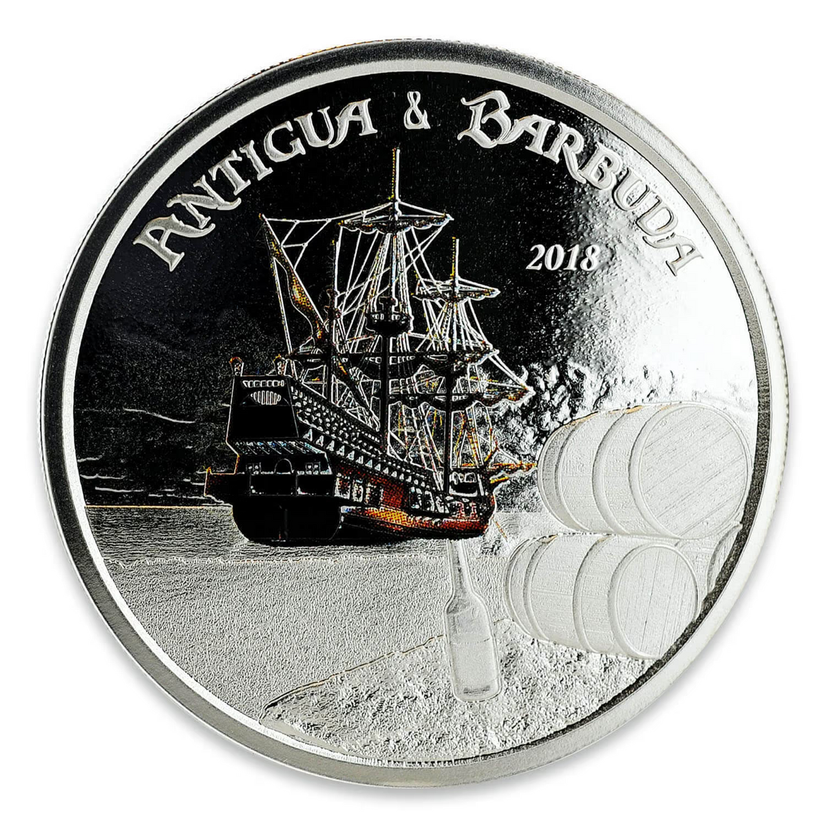 1 Oz Silver Coin 2018 EC8 Antigua &amp; Barbuda $2 Scottsdale Color Proof Rum Runner-classypw.com-2