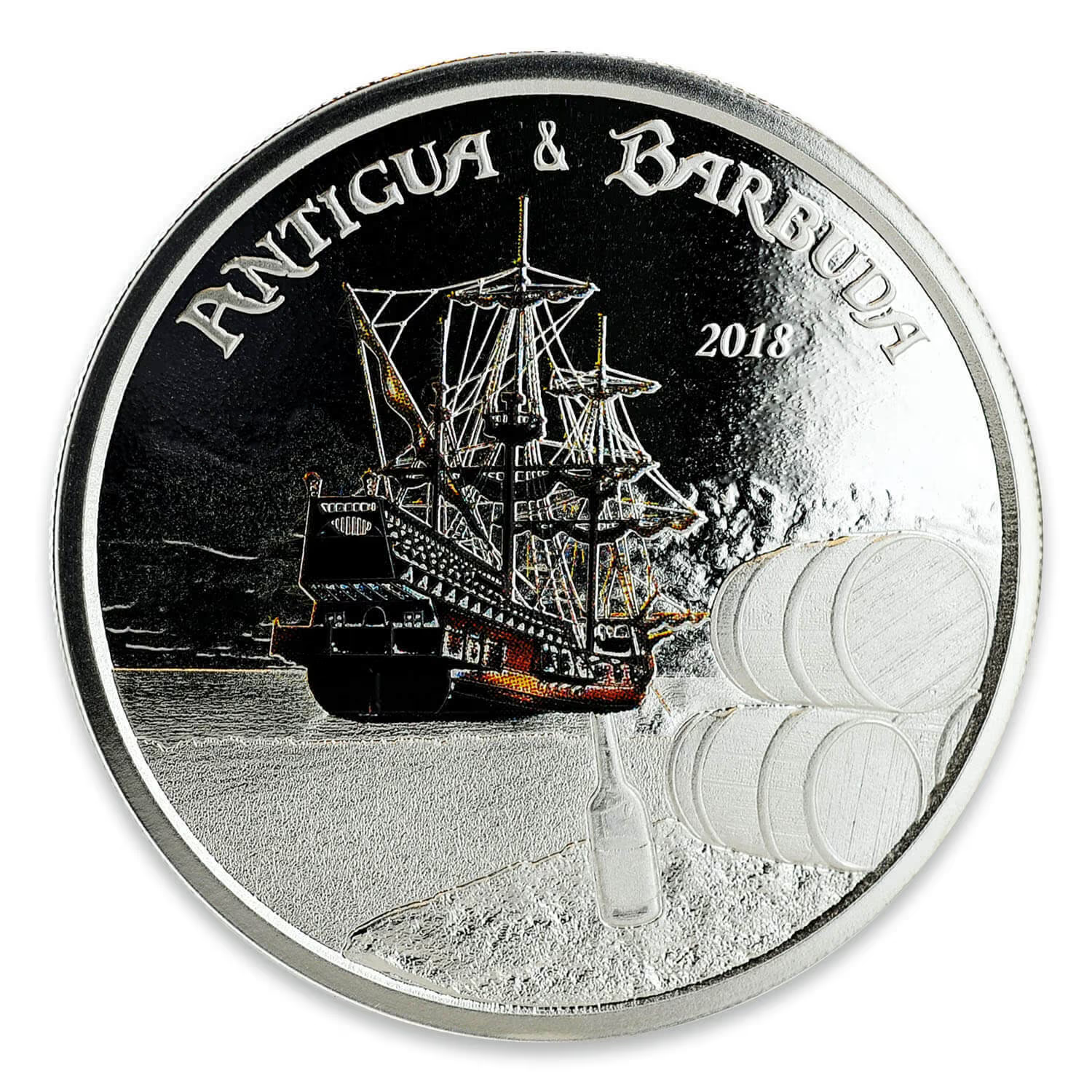 1 Oz Silver Coin 2018 EC8 Antigua & Barbuda $2 Scottsdale Color Proof Rum Runner-classypw.com-1
