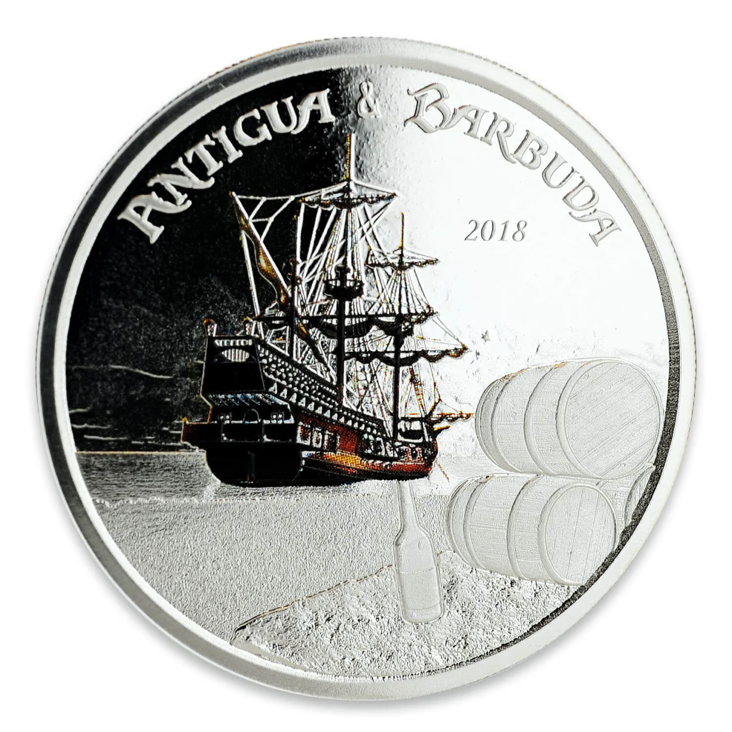 1 Oz Silver Coin 2018 EC8 Antigua & Barbuda $2 Scottsdale Color Proof Rum Runner-classypw.com-3