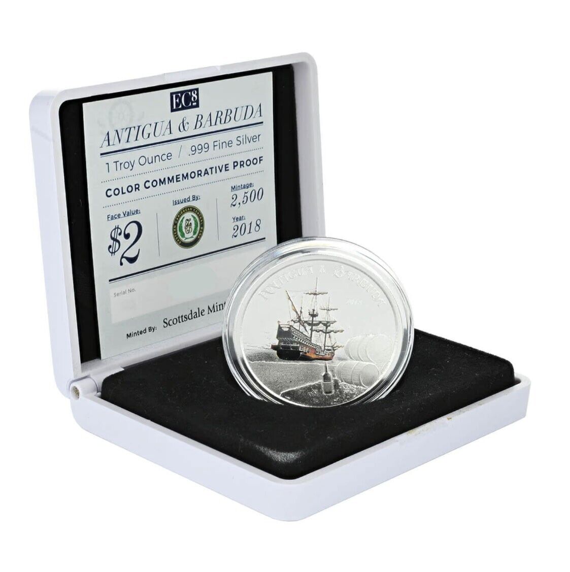 1 Oz Silver Coin 2018 EC8 Antigua &amp; Barbuda $2 Scottsdale Color Proof Rum Runner-classypw.com-6