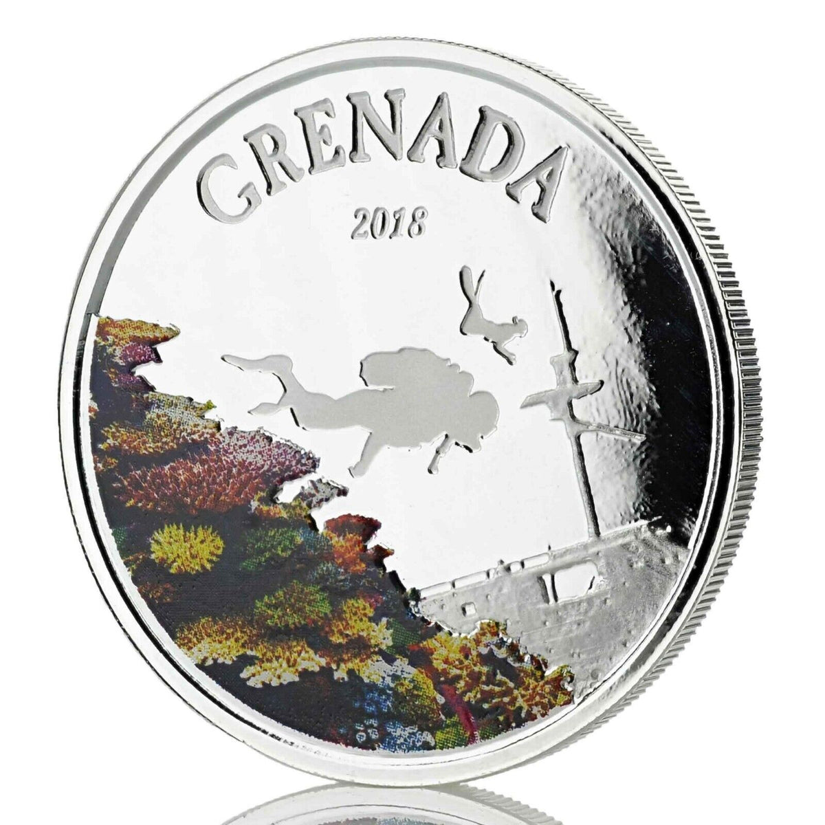 1 Oz Silver Coin 2018 EC8 Grenada $2 Scottsdale Mint Color Proof Diving Paradise-classypw.com-1