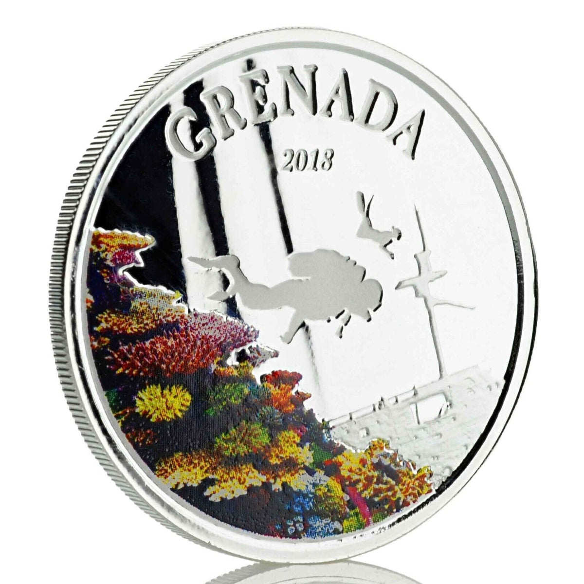 1 Oz Silver Coin 2018 EC8 Grenada $2 Scottsdale Mint Color Proof Diving Paradise-classypw.com-3