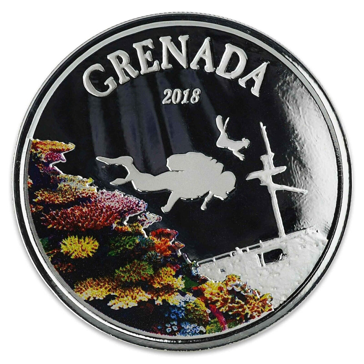 1 Oz Silver Coin 2018 EC8 Grenada $2 Scottsdale Mint Color Proof Diving Paradise-classypw.com-4