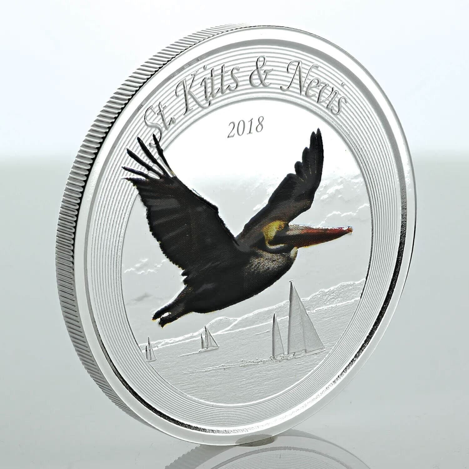 1 Oz Silver Coin 2018 EC8 Saint Kitts & Nevis $2 Color Proof - Brown Pelican-classypw.com-1