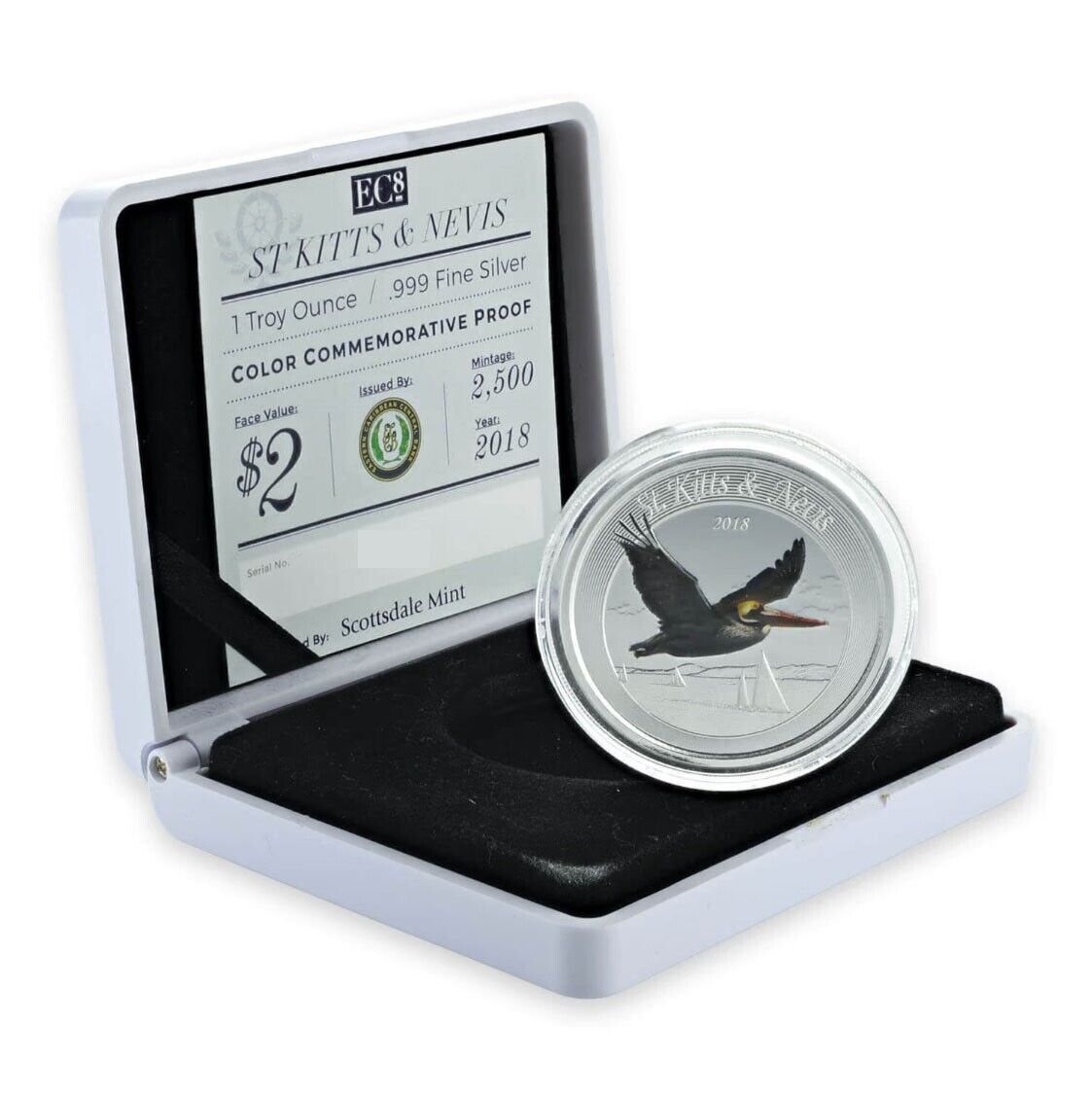 1 Oz Silver Coin 2018 EC8 Saint Kitts & Nevis $2 Color Proof - Brown Pelican-classypw.com-5