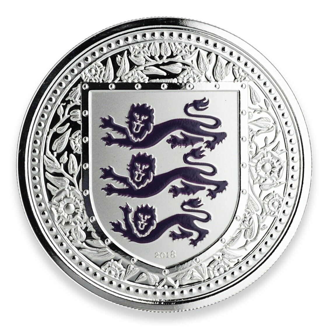 1 Oz Silver Coin 2018 Gibraltar £2 Royal Arms of England Color Proof - Purple-classypw.com-1