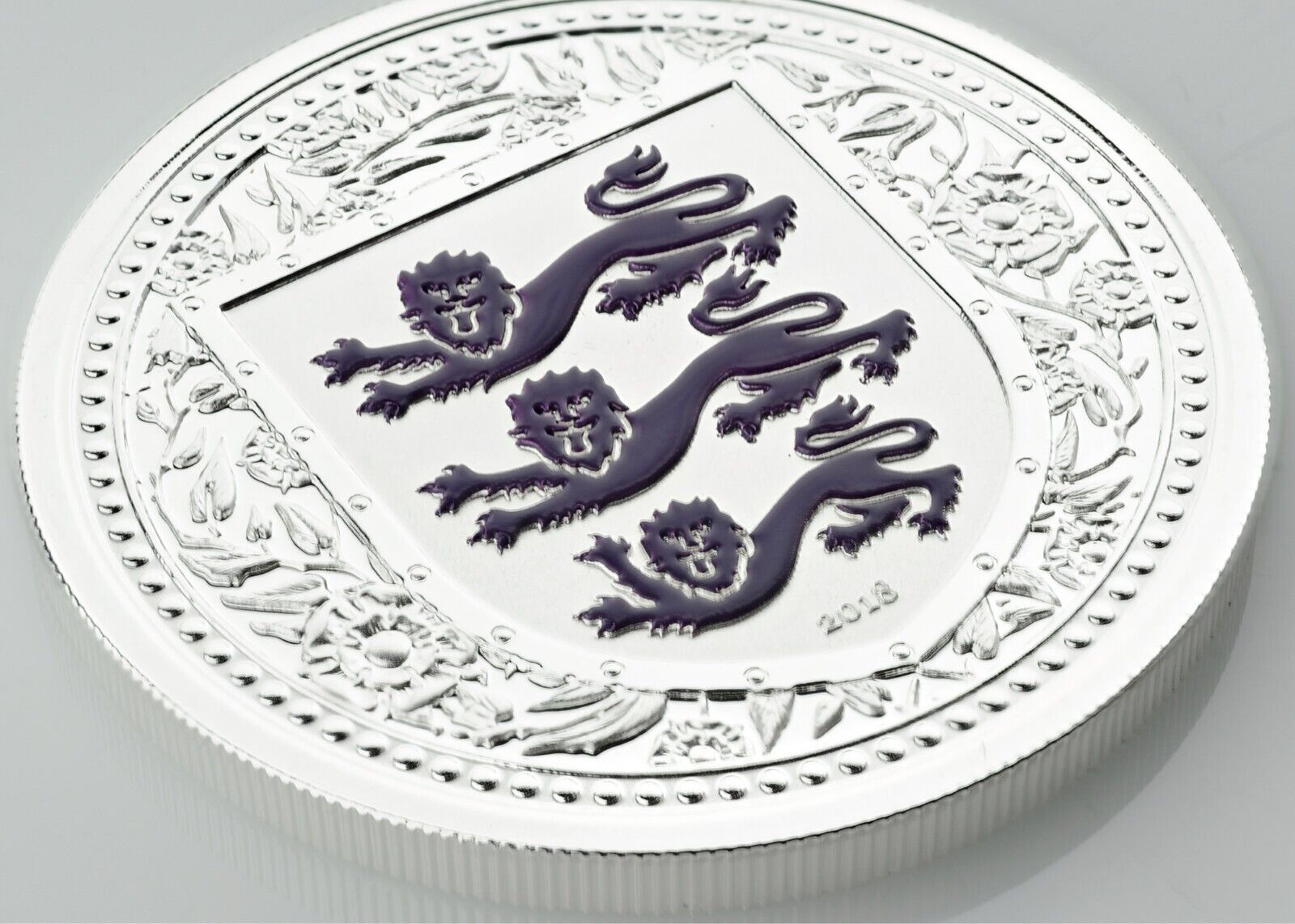 1 Oz Silver Coin 2018 Gibraltar £2 Royal Arms of England Color Proof - Purple-classypw.com-1