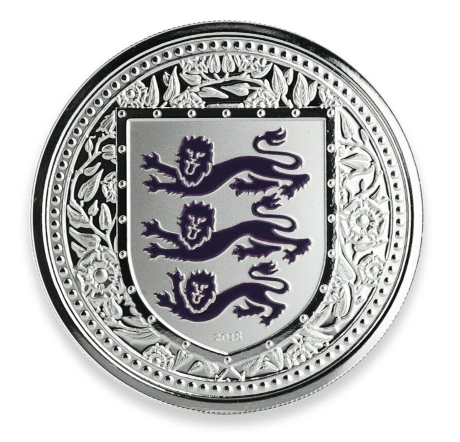 1 Oz Silver Coin 2018 Gibraltar £2 Royal Arms of England Color Proof - Purple-classypw.com-3