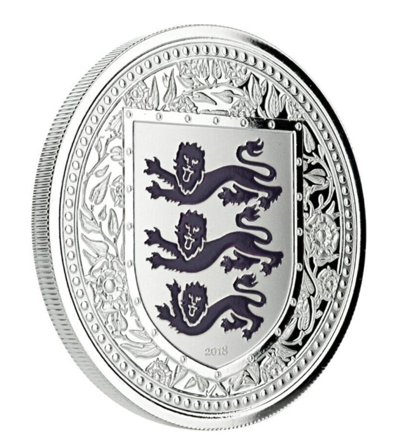 1 Oz Silver Coin 2018 Gibraltar £2 Royal Arms of England Color Proof - Purple-classypw.com-4