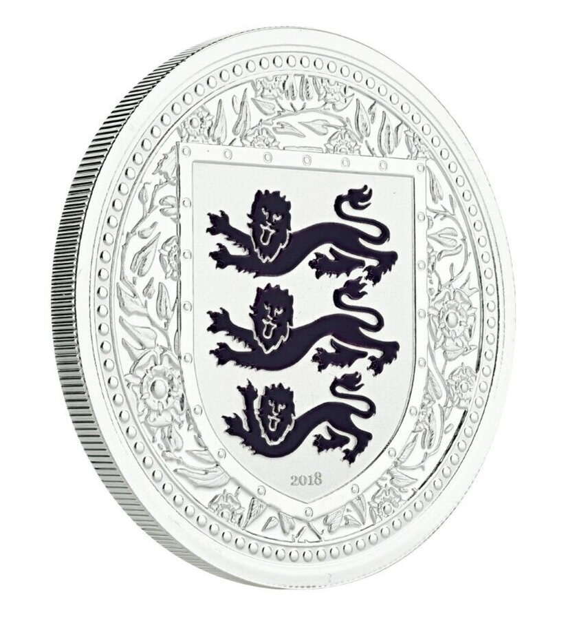 1 Oz Silver Coin 2018 Gibraltar £2 Royal Arms of England Color Proof - Purple-classypw.com-5