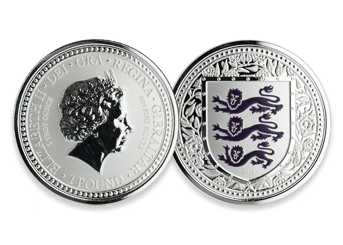 1 Oz Silver Coin 2018 Gibraltar £2 Royal Arms of England Color Proof - Purple-classypw.com-6