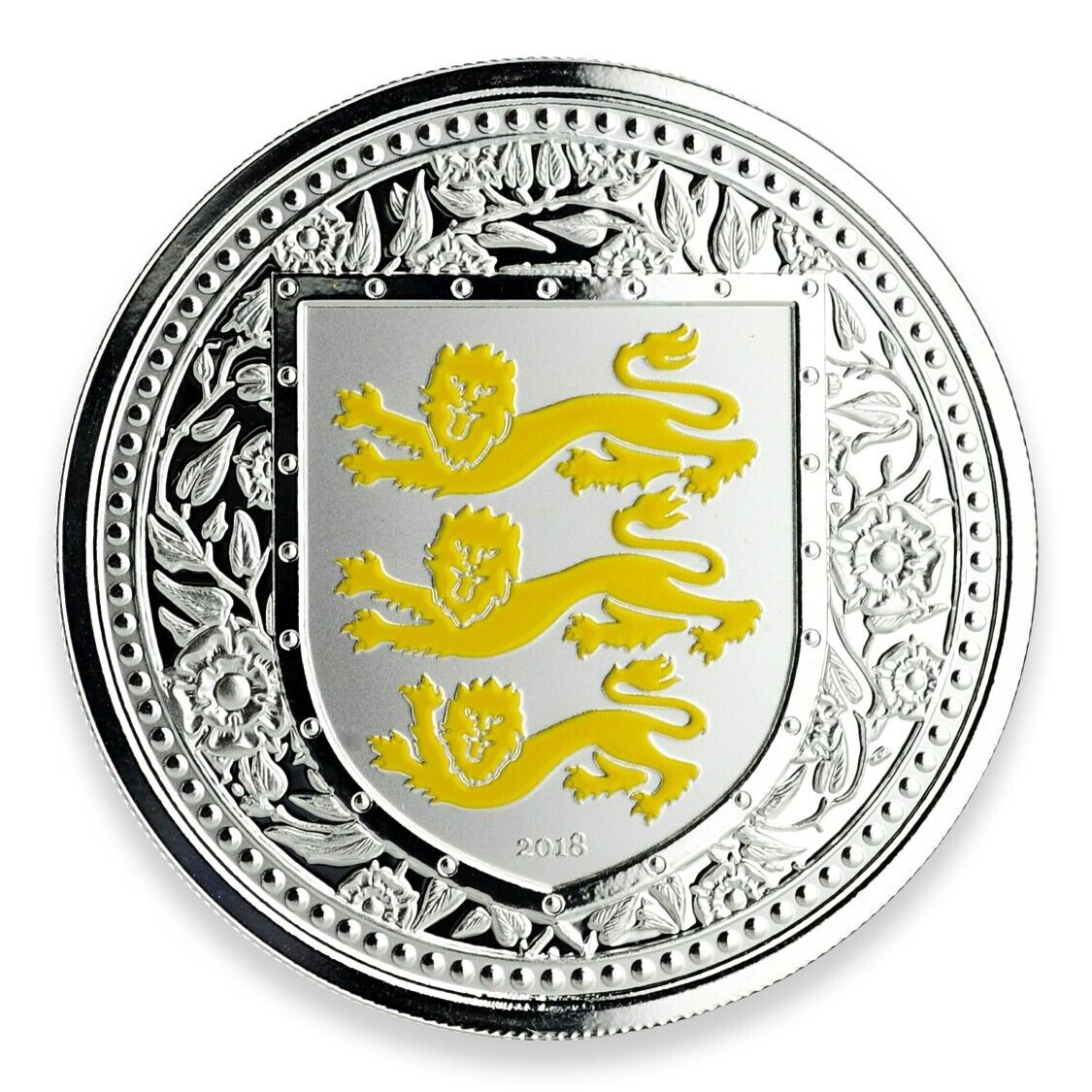 1 Oz Silver Coin 2018 Gibraltar £2 Royal Arms of England Color Proof - Yellow-classypw.com-1