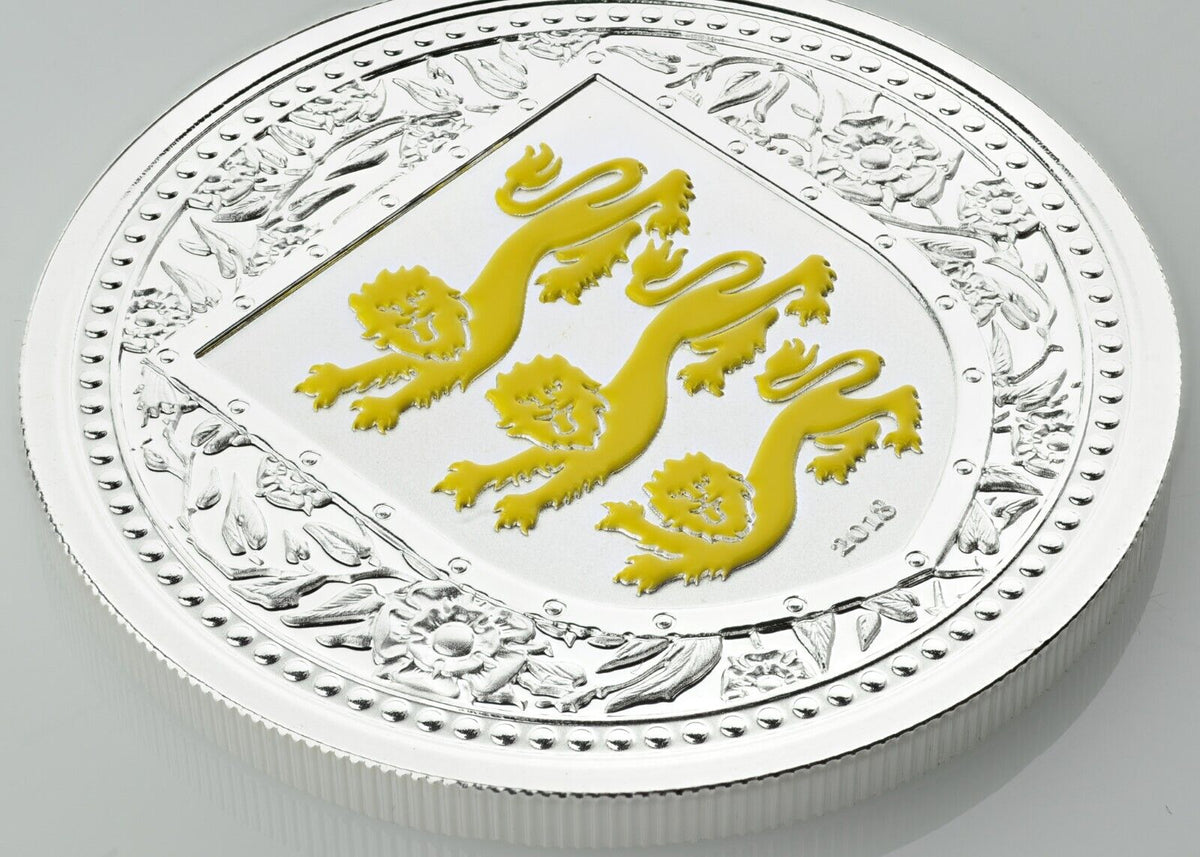1 Oz Silver Coin 2018 Gibraltar £2 Royal Arms of England Color Proof - Yellow-classypw.com-2