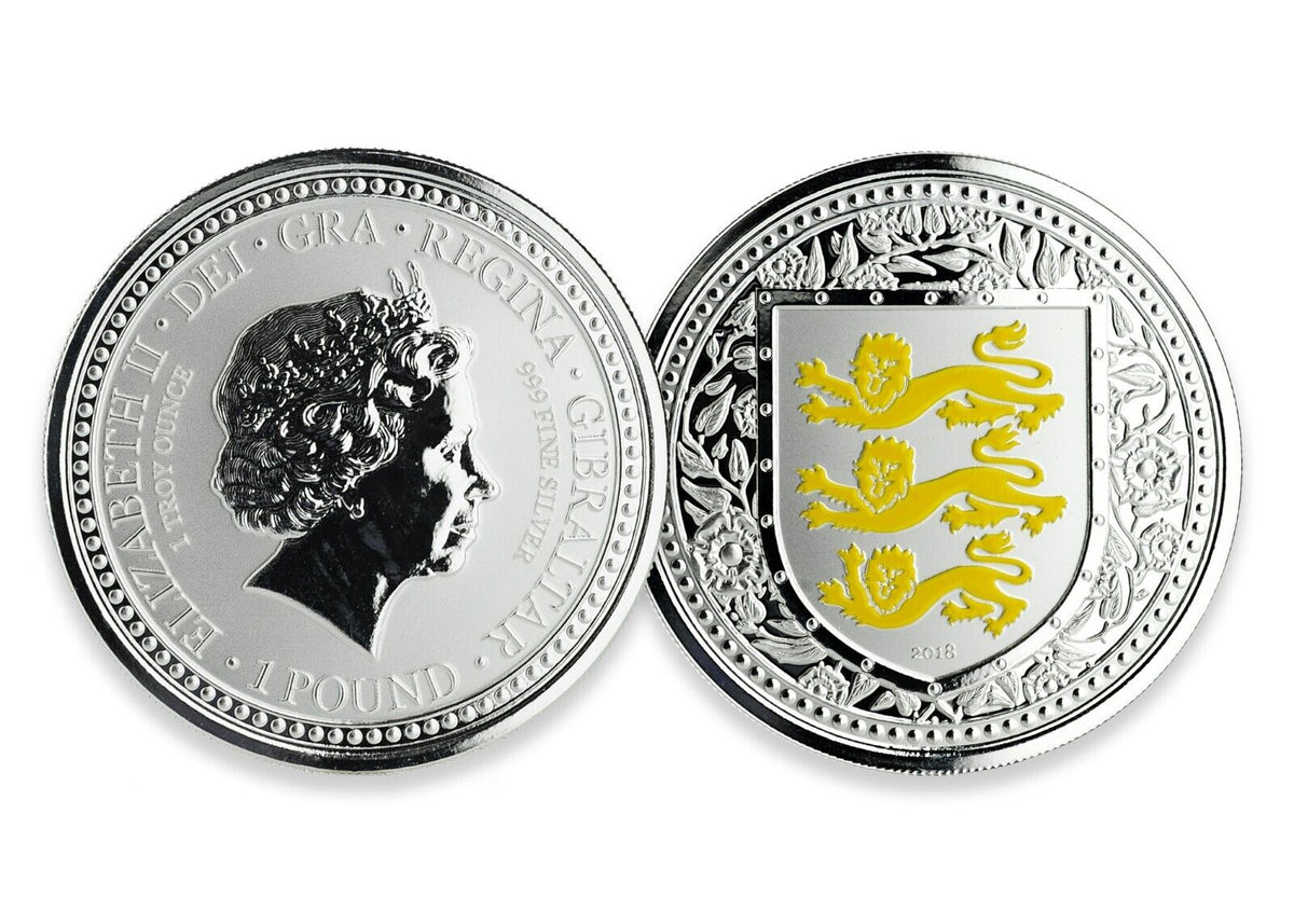 1 Oz Silver Coin 2018 Gibraltar £2 Royal Arms of England Color Proof - Yellow-classypw.com-3