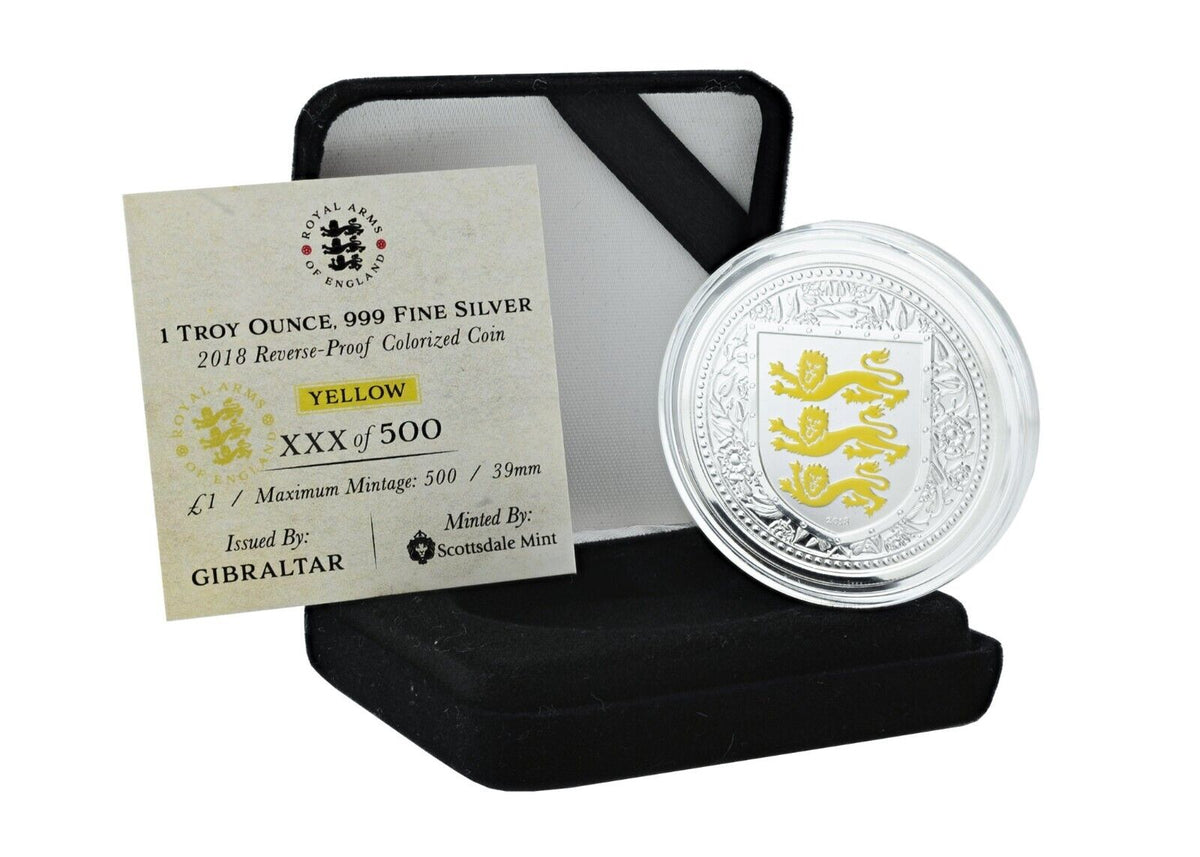 1 Oz Silver Coin 2018 Gibraltar £2 Royal Arms of England Color Proof - Yellow-classypw.com-6