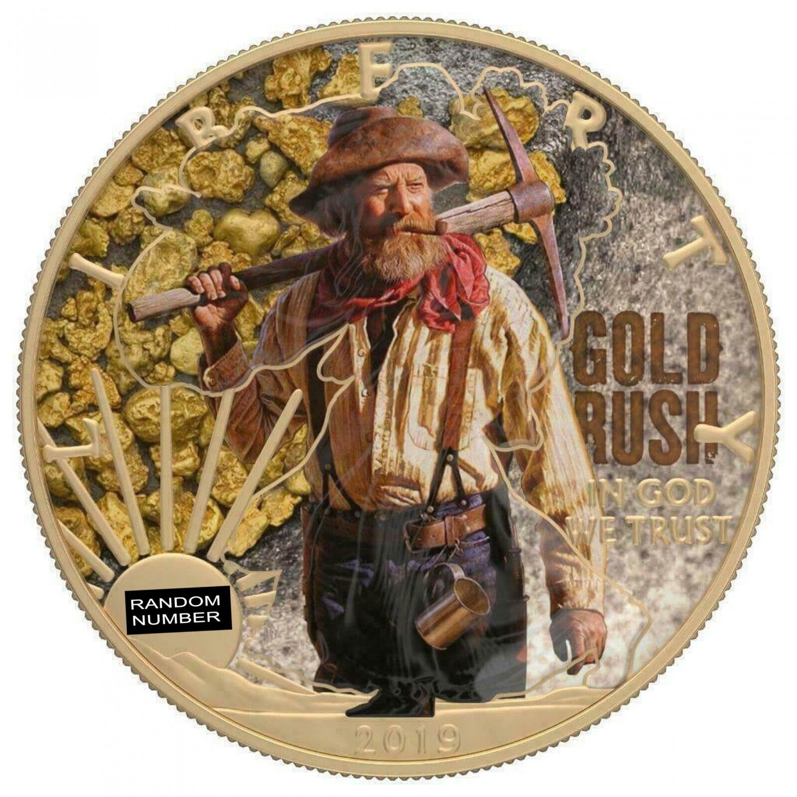 1 Oz Silver Coin 2019 $1 Liberty Faces of America - Gold Rush Varnish No 4-classypw.com-1