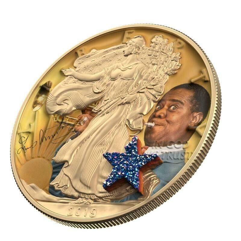 1 Oz Silver Coin 2019 $1 Liberty Music Superstar Louis Armstrong Trumpet Drusy-classypw.com-1