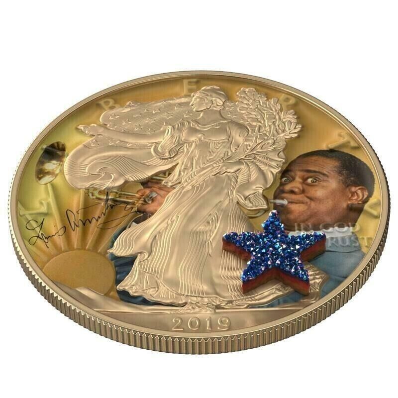 1 Oz Silver Coin 2019 $1 Liberty Music Superstar Louis Armstrong Trumpet Drusy-classypw.com-1