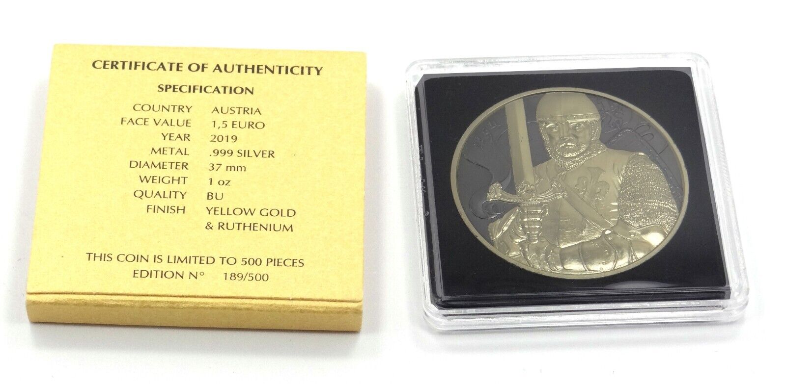 1 Oz Silver Coin 2019 1.5 Euro Austria Golden Ring Gold & Ruthenium Leopold V-classypw.com-5