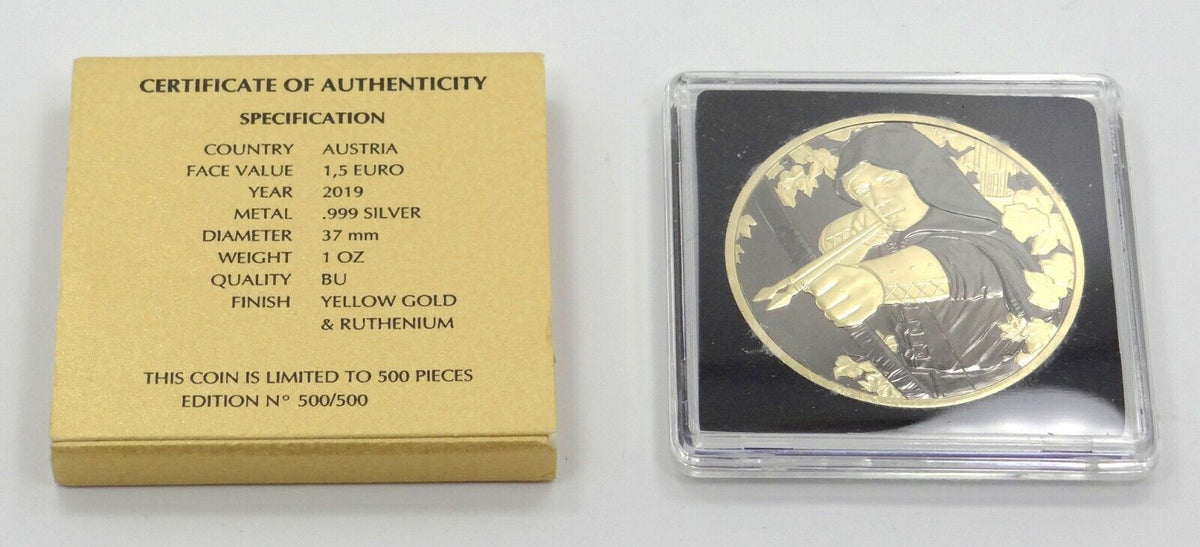 1 Oz Silver Coin 2019 1.5 Euro Austria Golden Ring Robin Hood #500/500 LAST MADE-classypw.com-3