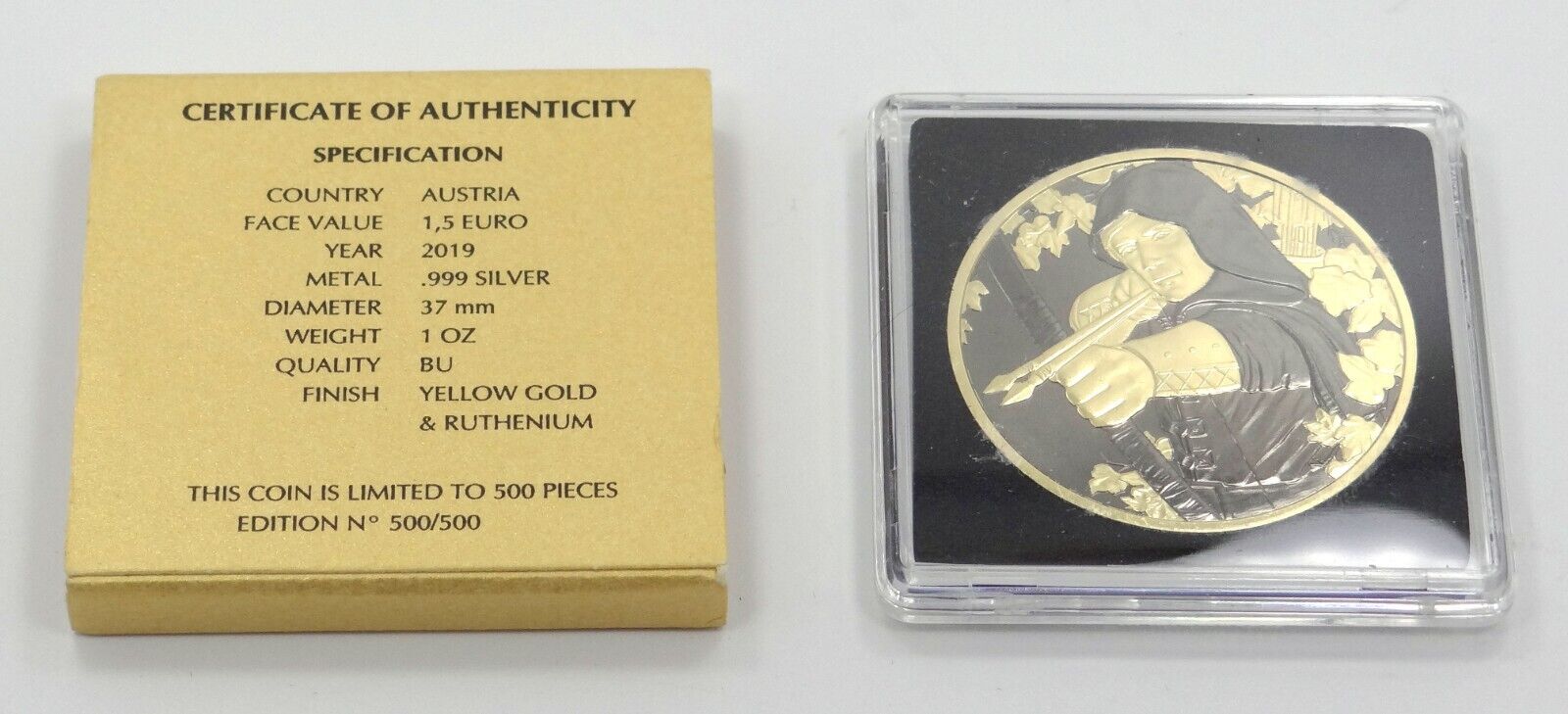 1 Oz Silver Coin 2019 1.5 Euro Austria Golden Ring Robin Hood #500/500 LAST MADE-classypw.com-3