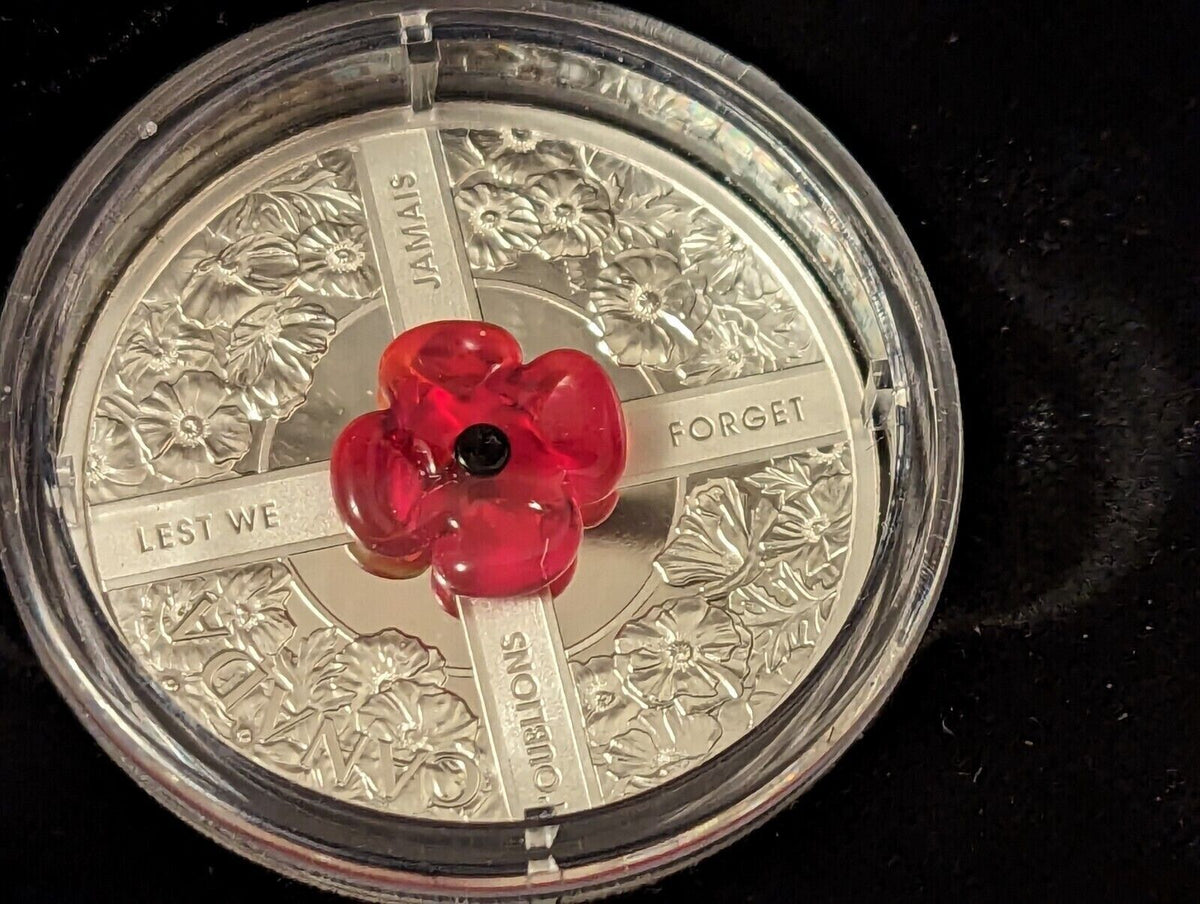1 Oz Silver Coin 2019 $20 Canada Murano Glass Poppy Flower Lest We Forget-classypw.com-7