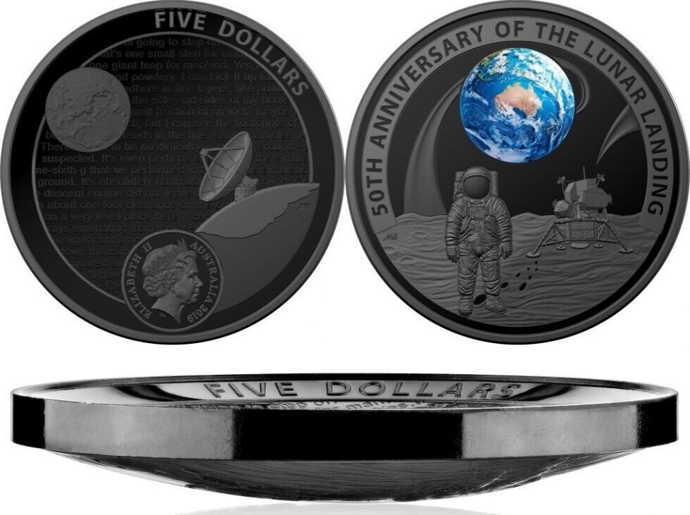 1 Oz Silver Coin 2019 $5 Australia 50th Anniversary Apollo 11 Moon Landing Domed-classypw.com-1