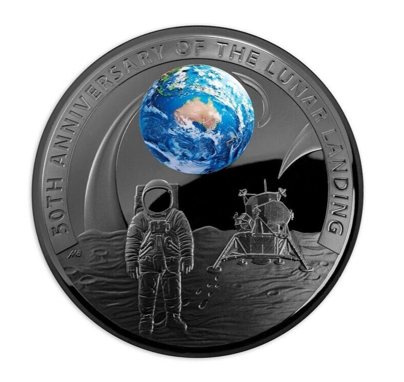 1 Oz Silver Coin 2019 $5 Australia 50th Anniversary Apollo 11 Moon Landing Domed-classypw.com-2