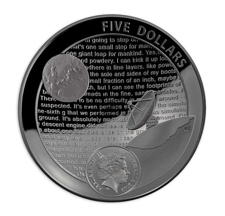 1 Oz Silver Coin 2019 $5 Australia 50th Anniversary Apollo 11 Moon Landing Domed-classypw.com-3