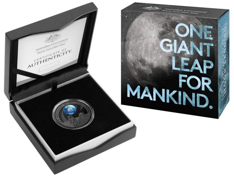 1 Oz Silver Coin 2019 $5 Australia 50th Anniversary Apollo 11 Moon Landing Domed-classypw.com-5