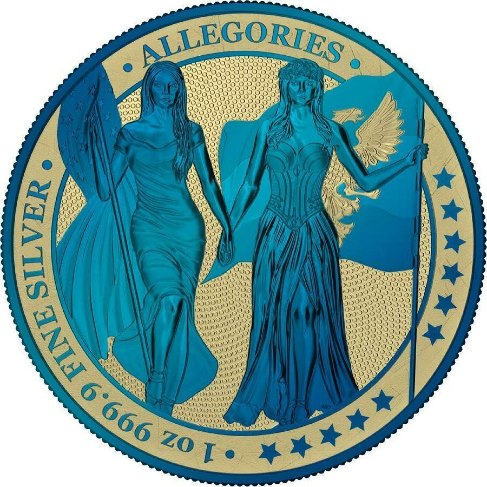 1 Oz Silver Coin 2019 5 Mark Columbia & Germania Allegories - Gilded Blue Gold-classypw.com-1