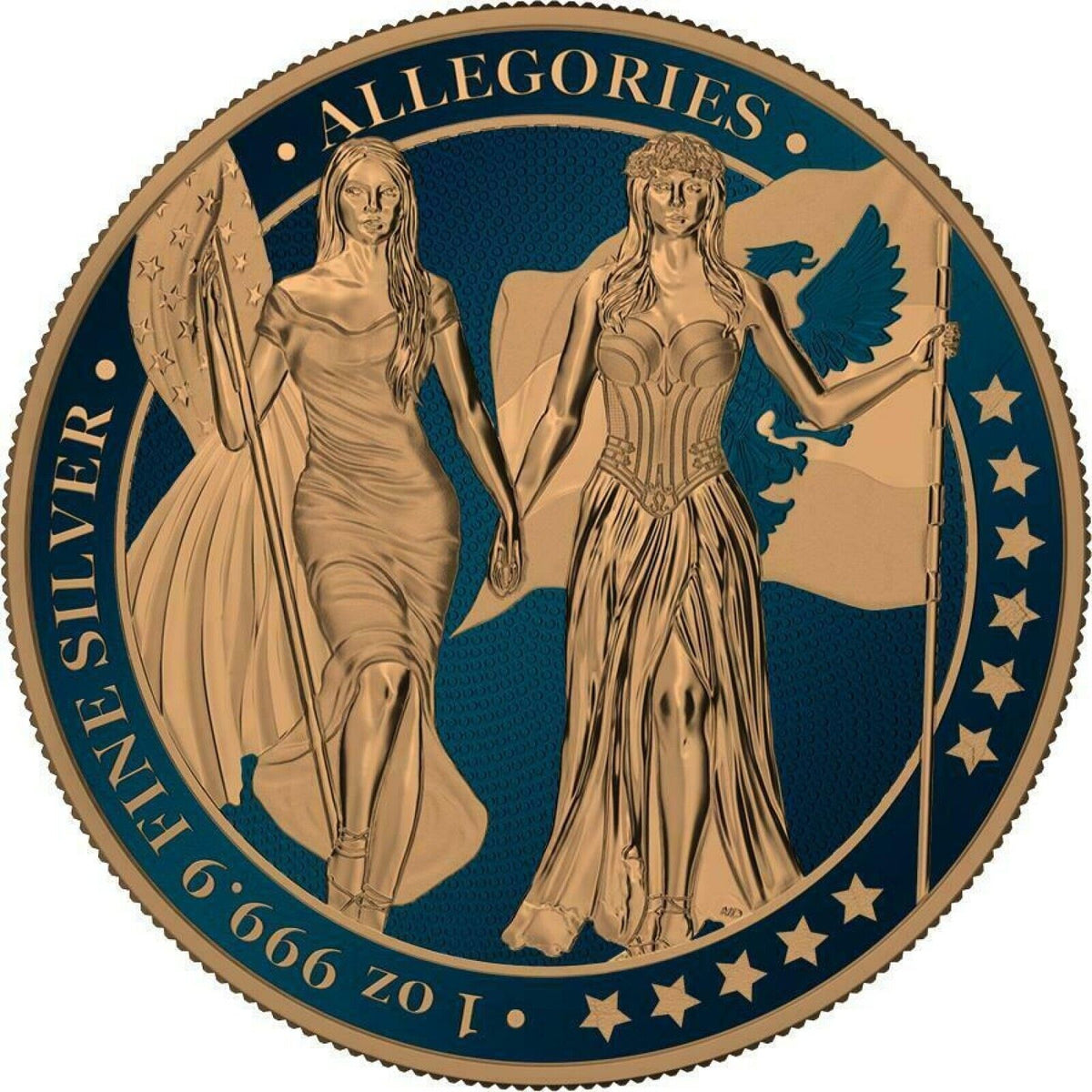 1 Oz Silver Coin 2019 5 Mark Columbia &amp; Germania Allegories - Gold Dark Blue-classypw.com-1
