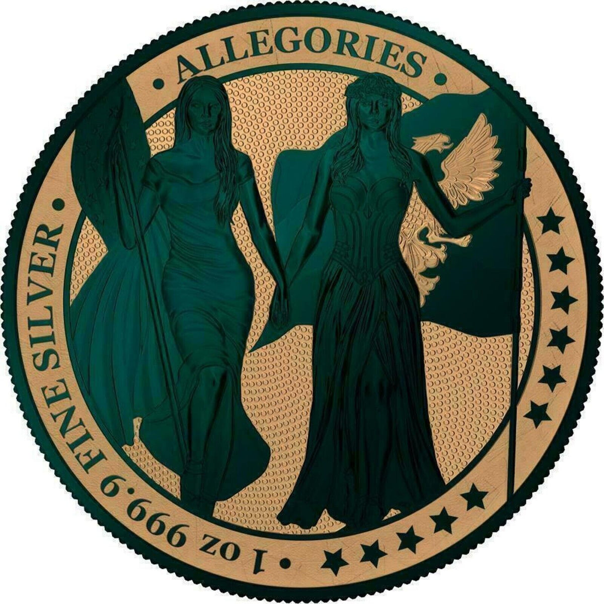 1 Oz Silver Coin 2019 5 Mark Columbia &amp; Germania Allegories - Gold Dark Green-classypw.com-1