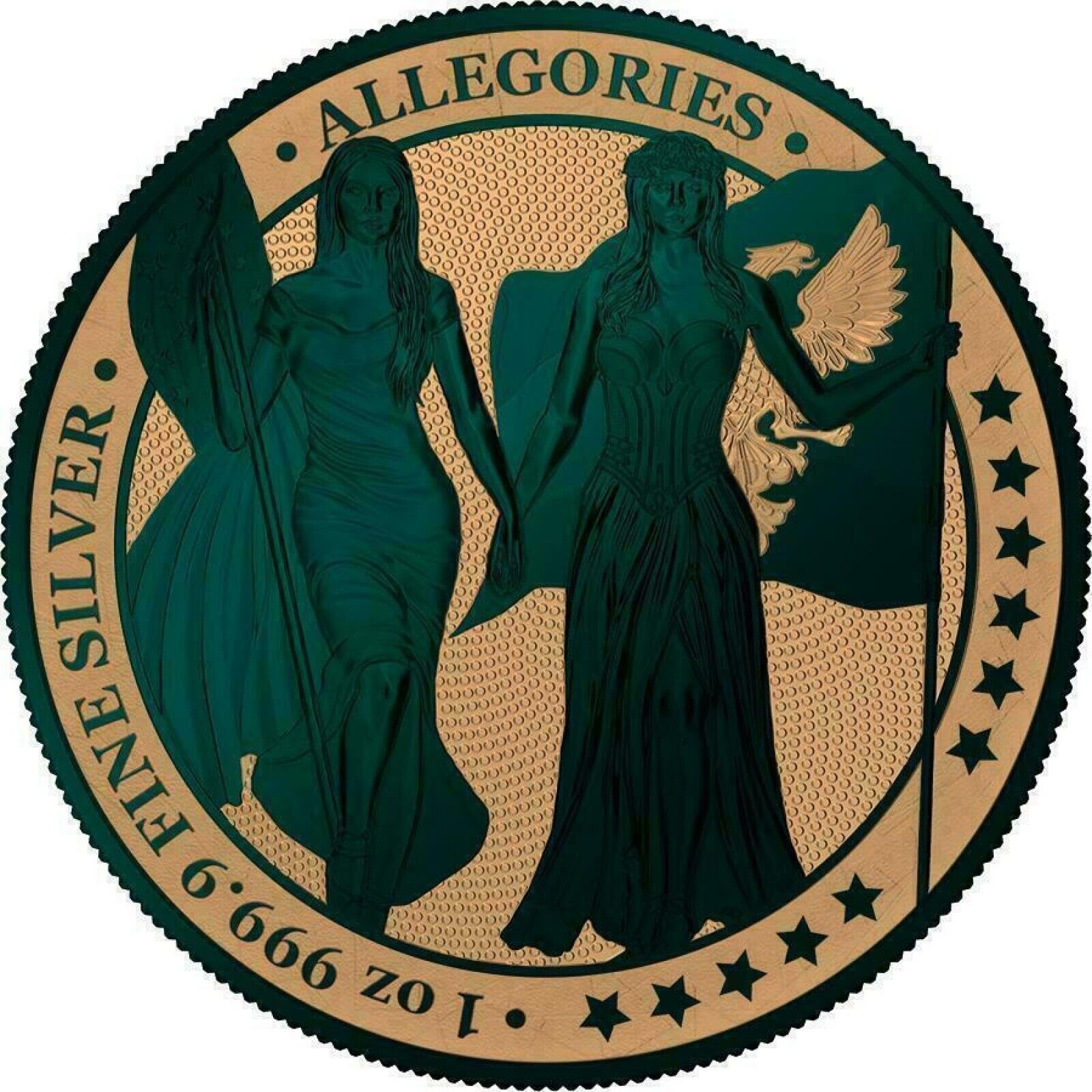 1 Oz Silver Coin 2019 5 Mark Columbia & Germania Allegories - Gold Dark Green-classypw.com-1