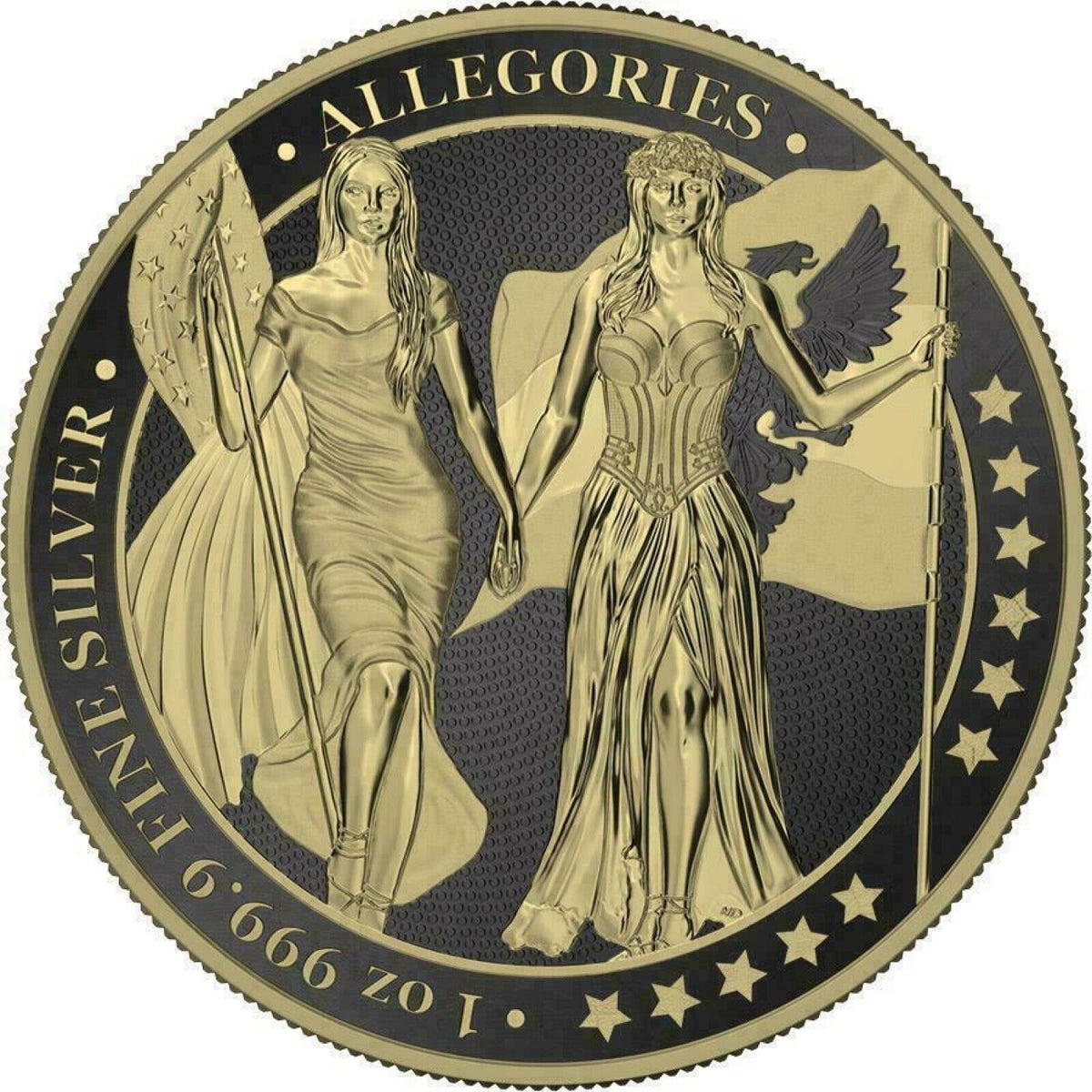 1 Oz Silver Coin 2019 5 Mark Columbia &amp; Germania Allegories - Gold Varnish-classypw.com-1