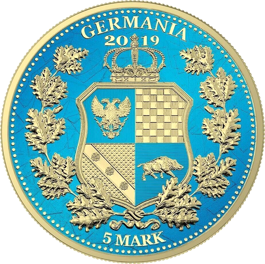 1 Oz Silver Coin 2019 5 Mark Columbia &amp; Germania Allegories - Space Blue Gilded-classypw.com-2
