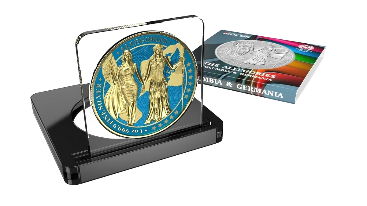 1 Oz Silver Coin 2019 5 Mark Columbia &amp; Germania Allegories - Space Blue Gilded-classypw.com-3